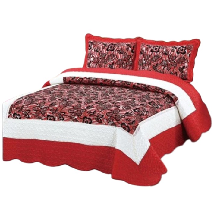 Cuvertura de pat dublu, Matase tip Organza, 3 piese, 2 persoane, 230x250cm, Rosu