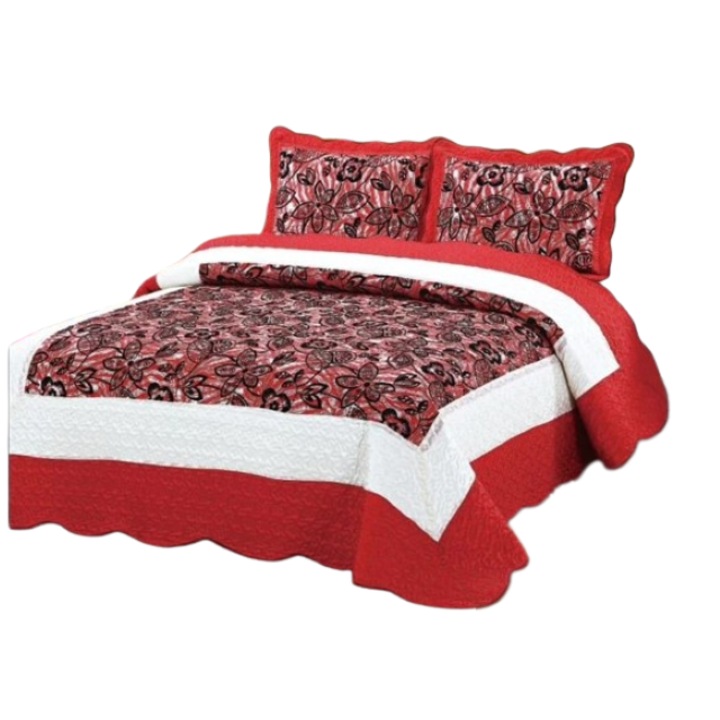 Кувертюра за двойно легло, тип копринена органза, 3 части, 2 лица, 230x250 см, червено