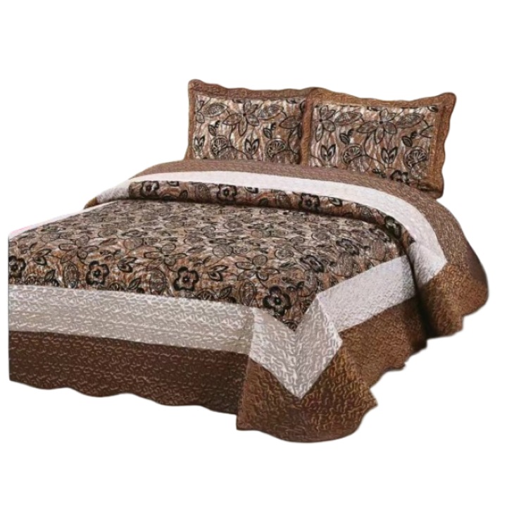 Cuvertura de pat dublu, Matase tip Organza, 3 piese, 2 persoane, 230x250cm, Maro