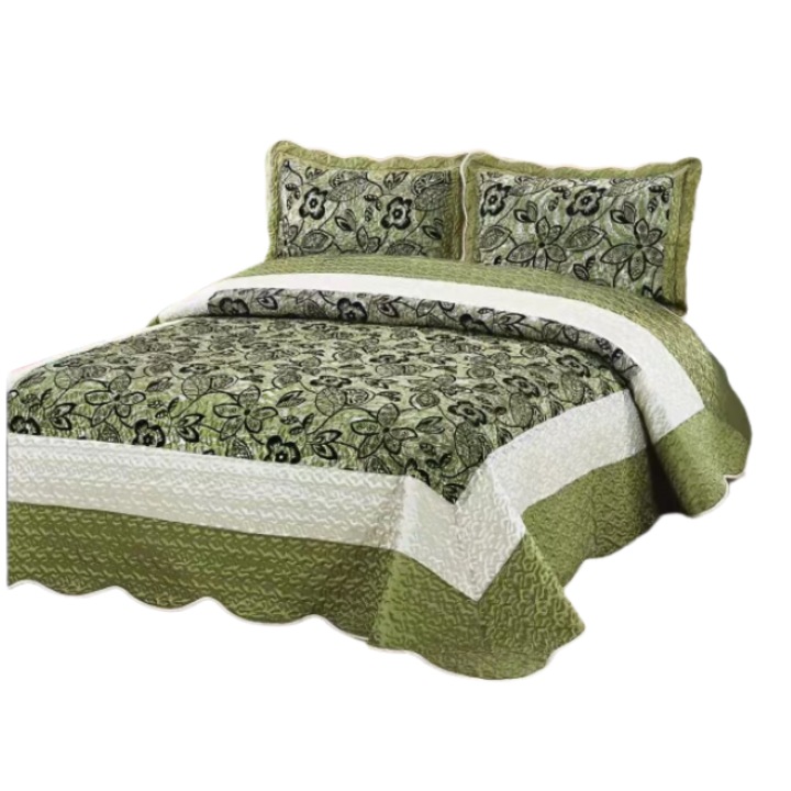 Покривало за двойно легло, Органза коприна, 3 части, 2 лица, 230x250 см, Зелен