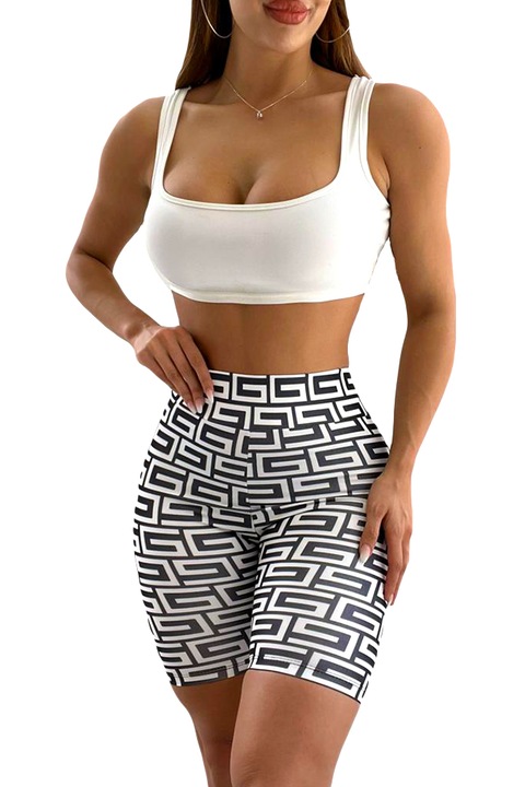 Colanti scurti fitness Ethan, cu banda modelatoare in talie, Alb patinat