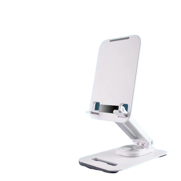 Метална стойка ICIDRA за таблет, телефон, въртяща се на 360 градуса основа, телескопична, сгъваема, с изрез за охлаждане, бял цвят