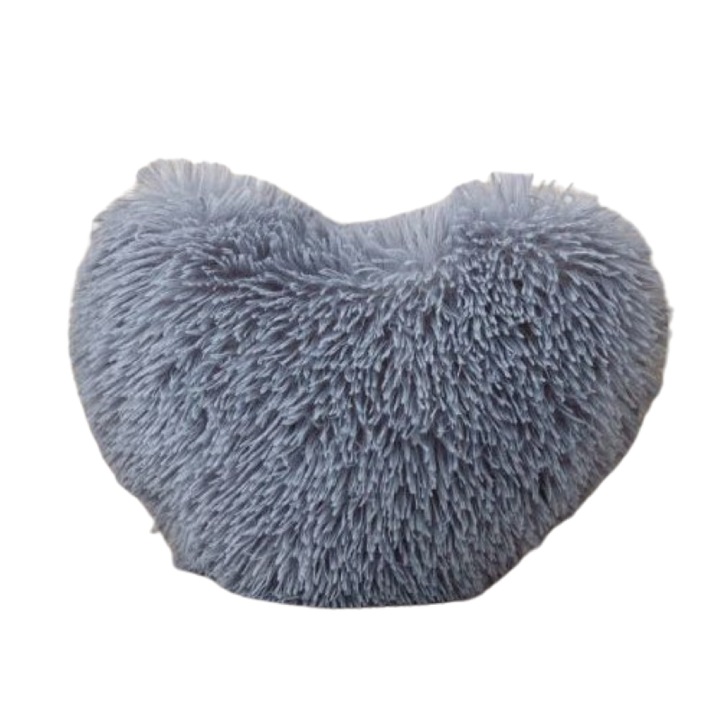 Пухкава декоративна възглавница, форма на сърце, Jojo Home, 40x30x10см, сива