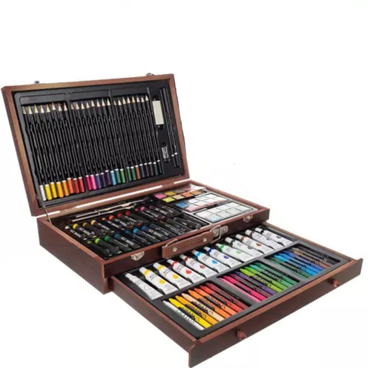 Set de pictura portabil Maaleo in cutie de lemn - 117 piese