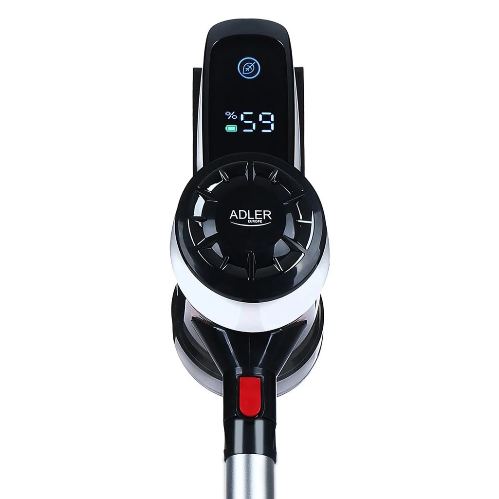 Aspirator Vertical Fara Fir, Adler, AD7048, 350 W, 18 kPa, Acumulator 2000 mAh, Afisaj LED, Recipient Pentru Praf 0.8 L, Negru/Alb