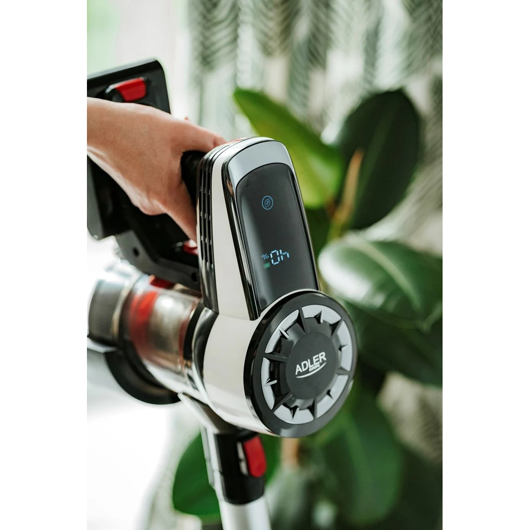 Aspirator Vertical Fara Fir, Adler, AD7048, 350 W, 18 kPa, Acumulator 2000 mAh, Afisaj LED, Recipient Pentru Praf 0.8 L, Negru/Alb