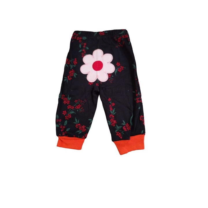 Pantaloni lungi pentru bebelusi, Negru, floricica, 3-6 luni