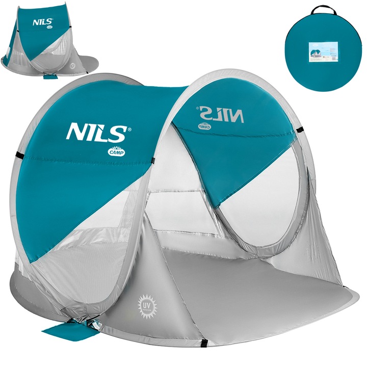 Strandsátor, Nils, poliészter, 150 x 120 x 95,5 cm, türkiz/szürke