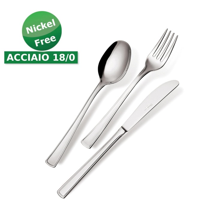 Set 24 tacamuri pentru 6 persoane, Eme, Otel, Nickel free, Argintiu, Grosime 2.00mm, Cutie de lemn