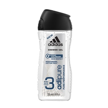 Gel de dus 3 in 1 adidas adipure pentru corp, par si fata cu 0% sapun si colorant, Barbati, 250 ml Gel de dus 3 in 1 adidas adipure pentru corp, par si fata cu 0% sapun si colorant, Barbati, 250 ml