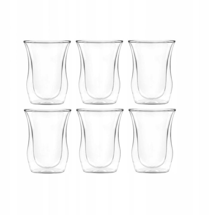 Set 6 pahare cu pereti dubli, Vialli Design, Vita, Sticla, 300 ml, Transparent