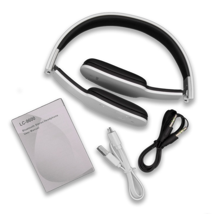 Слушалки с тънък микрофон, Сгъваеми, Безжични, Bluetooth, Бял