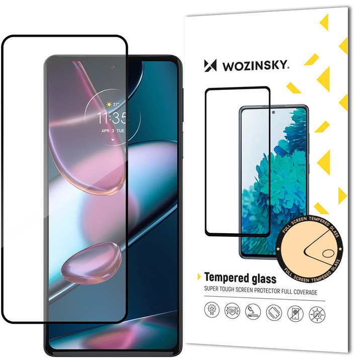 Супер издръжлив протектор за екран WZK, за Motorola Edge 30, защитено стъкло, пълно лепило, подходящ за калъф, черен