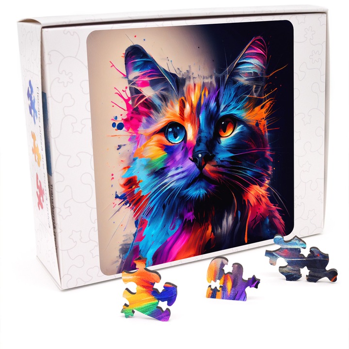 Puzzle din lemn, Pisica 1, 200 piese, 30 x 30 cm, Cutie Carton