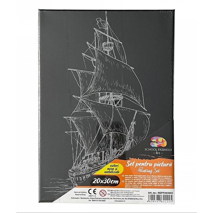 Panza pentru Pictura Predesenata pe Sasiu Neagra, Model Corabie, School Friendly Sf Art, Dimensiune 200x300 mm