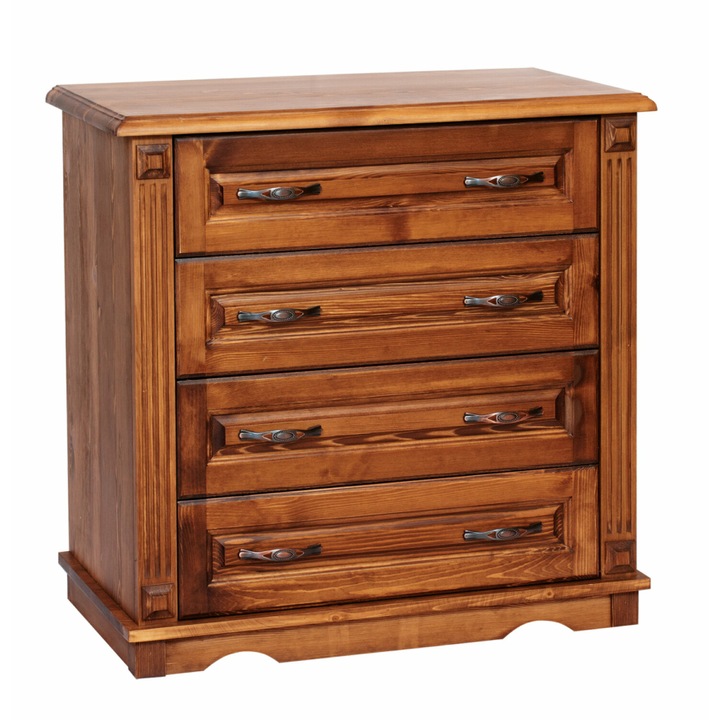 Möbelstar 4 fiókos pácolt dió színú borovi fenyő komód, 96 cm széles