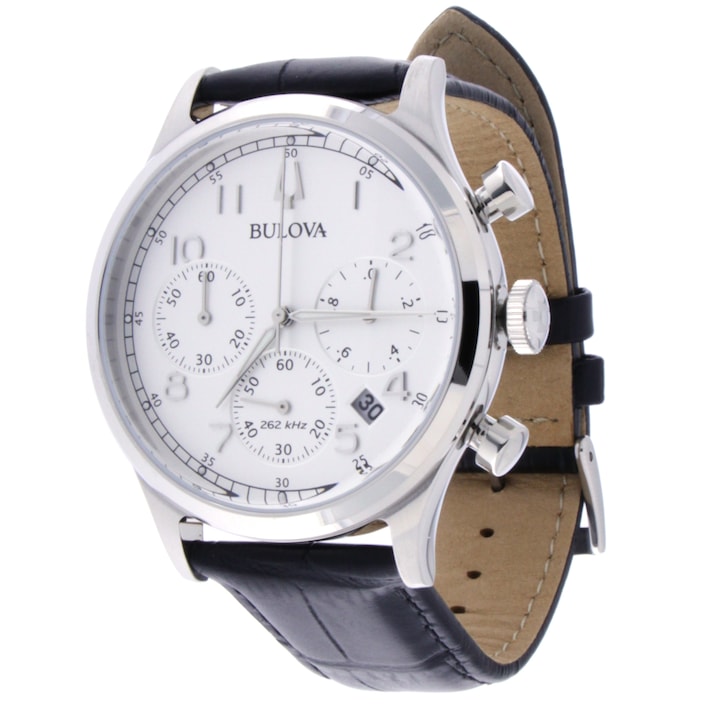 Мъжки часовник Bulova, стомана/кожа, кръгъл, черен/сребрист