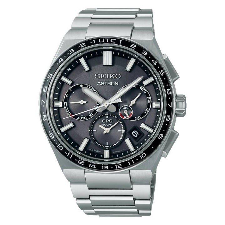 Мъжки часовник, Seiko, SSH111J1 Astron, Титан, Кварц, GPS Solar, 42 мм, Сребро