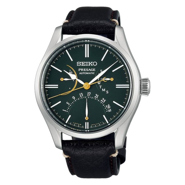 Мъжки часовник, Seiko, SPB295J1 Presage, Неръждаема стомана/Естествена кожа, Автоматичен, 40.5 мм, Зелен/Черен