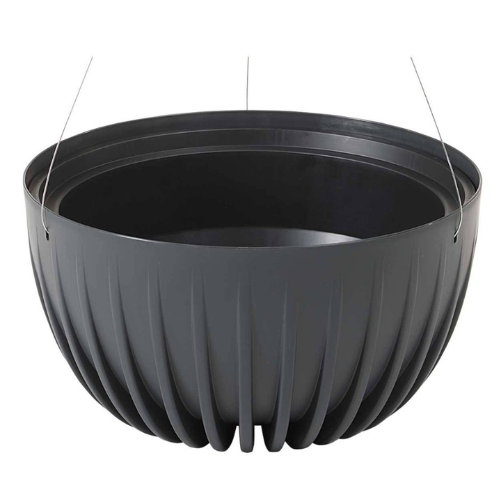 Ghiveci suspendat, HowHomely, Inox\Plastic, 24x14 cm, Negru