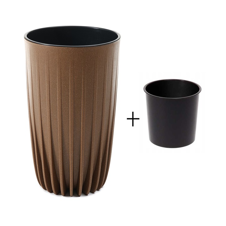 Ghiveci Decorativ, Howhomely, Stripped Tall Eco Wood, Rezistent La Razele UV, Ecologie, Usor De Curatat, 25x42 cm, Maro