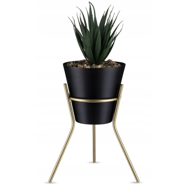 Suport de flori cu suport, HowHomely, 20 cm, Negru/Auriu