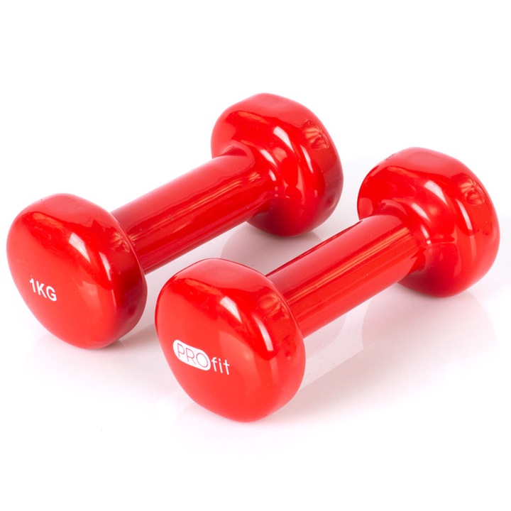 Set 2 gantere fitness, ProFit, Vinil, 2 x 1 Kg, Rosu