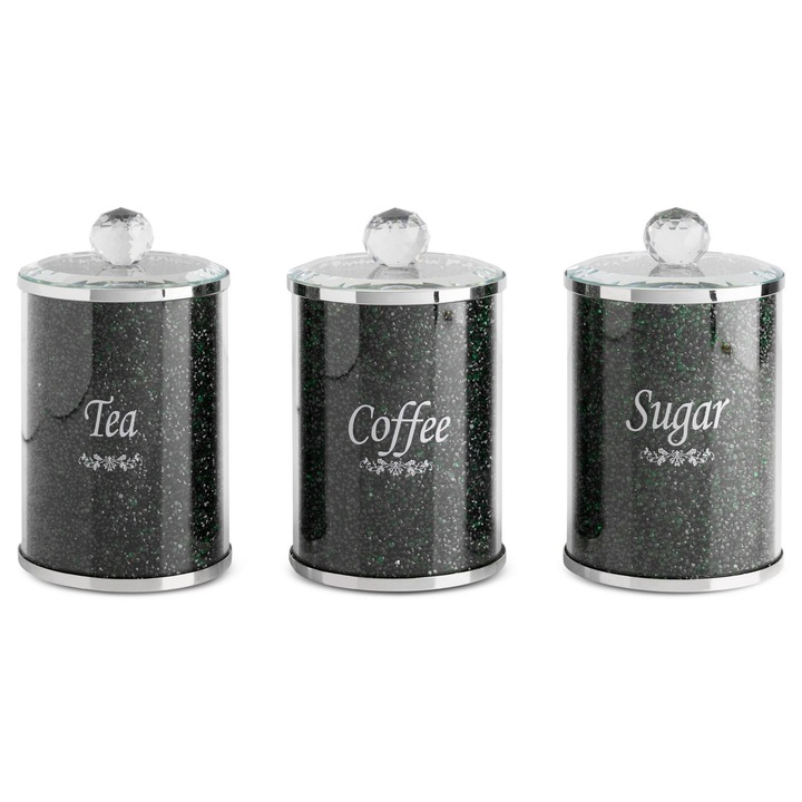 Set 3 recipiente, Eurofirany, Sticla, 10x17 cm, Negru