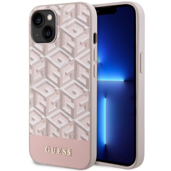Кейс Guess GUHMP14MHGCFSEP за iPhone 14 Plus 6.7", розов, розов, твърд, GCube Stripes MagSafe