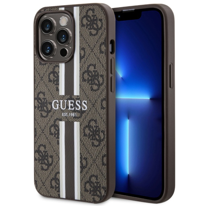 Кейс Guess GUHMP13XP4RPSW за iPhone 13 Pro Max 6.7", кафяв, кафяв, твърд, 4G Printed Stripes MagSafe