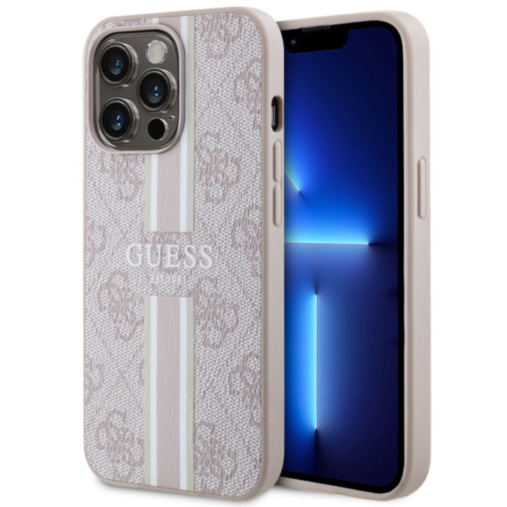 Guess GUHMP13LP4RPSP iPhone 13 Pro / 13 kemény tok, 6,1 hüvelykes rózsaszín/rózsaszín csíkokkal nyomtatott 4G MagSafe