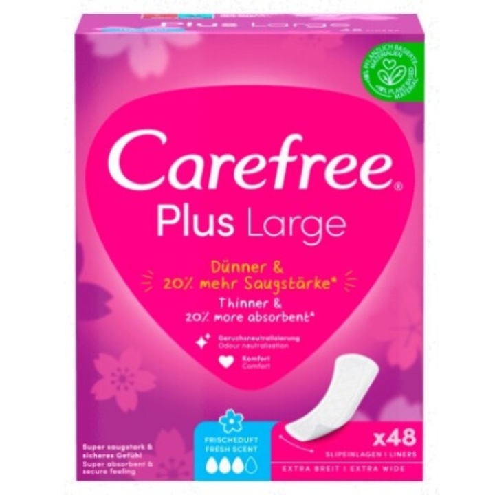 Комплект от 48 ежедневни абсорбиращи превръзки Carefree Plus Large, Fresh Scent