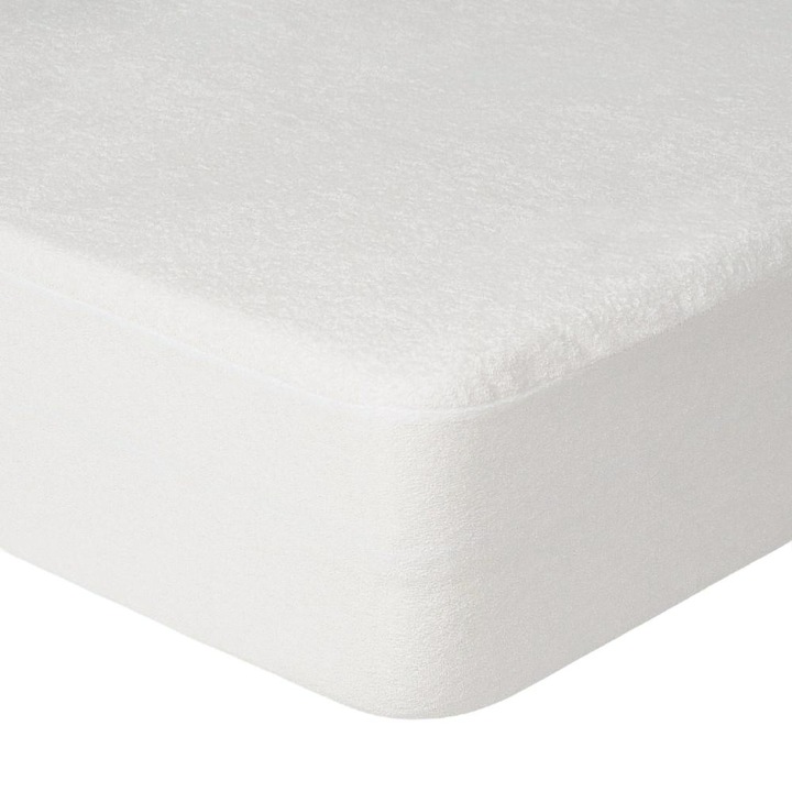 Cearceaf impermeabil Matex cu banda elastica si strat de protectie respirabil Terry, 90 x 200 cm, Alb