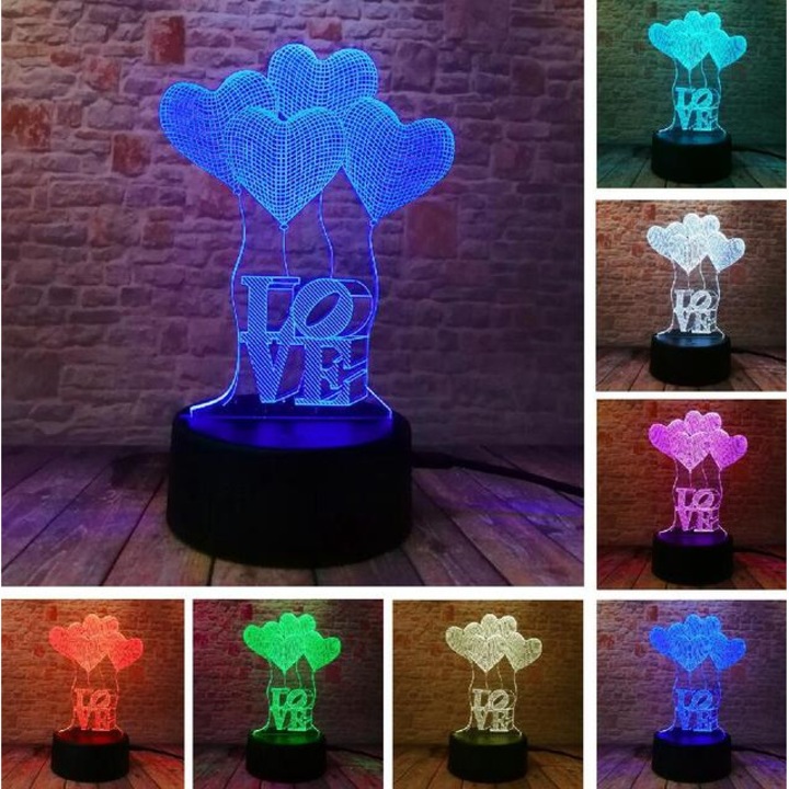 Világító szív léggömbök 3D LED lámpa Hologram Digital One SP00806 távoli RGB éjszakai lámpa