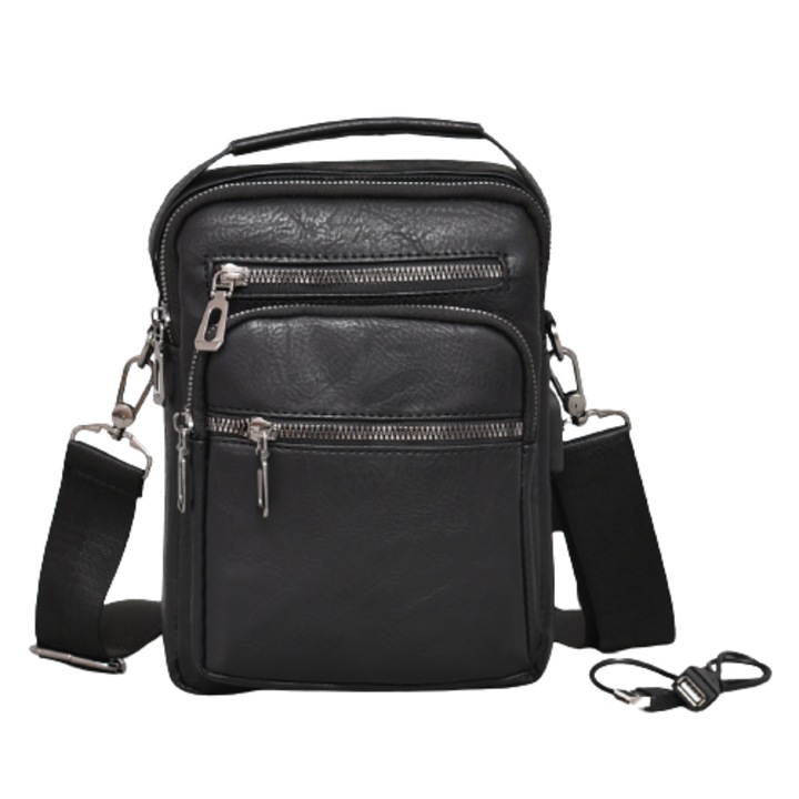 Férfi táska 3901, Eco bőr, 17/24/6 cm, Fekete