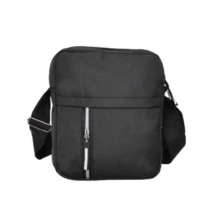Мъжка чанта 2733, 19/23/5 см, Текстил, Черна
