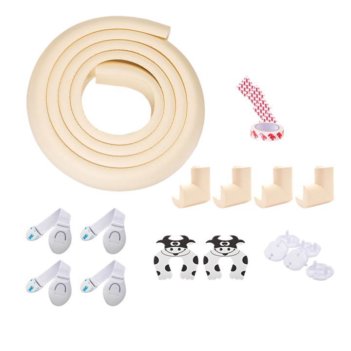Kit siguranta copii, banda si coltare moi, opritoare usa, sigurante sertar si priza, Crem