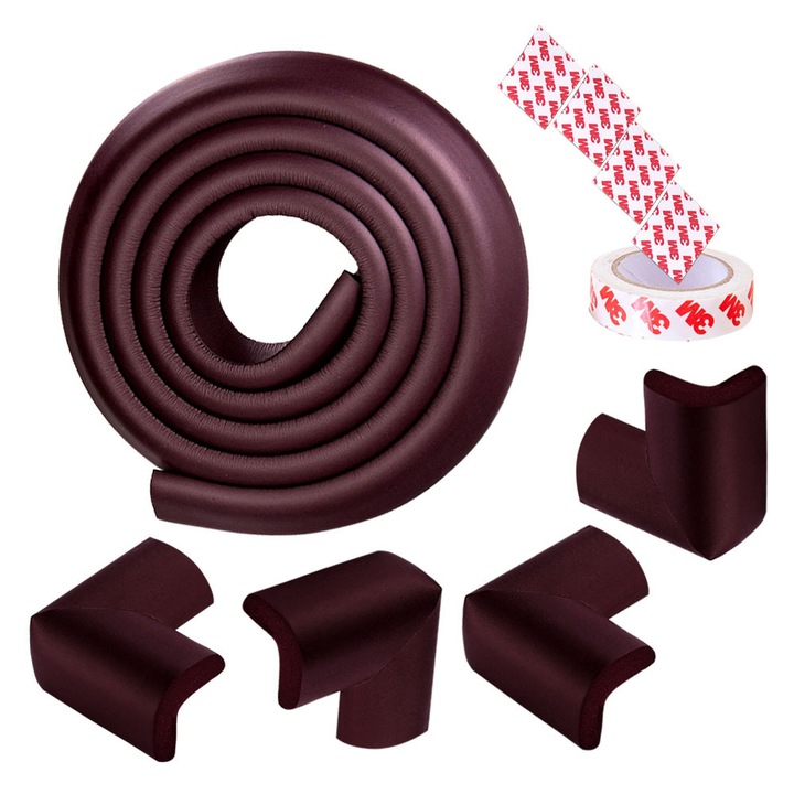 Banda protectie colturi si margini mobila, lunga 2 m cu 4 coltare incluse, 3.5x1.2x200 cm, Maro
