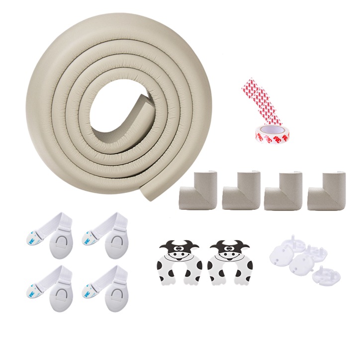 Kit siguranta copii, banda si coltare moi, opritoare usa, sigurante sertar si priza, Gri