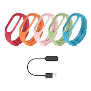Set 5 curele din silicon pentru bratara smart Xiaomi Mi Band 4, cablu de incarcare, Multicolor