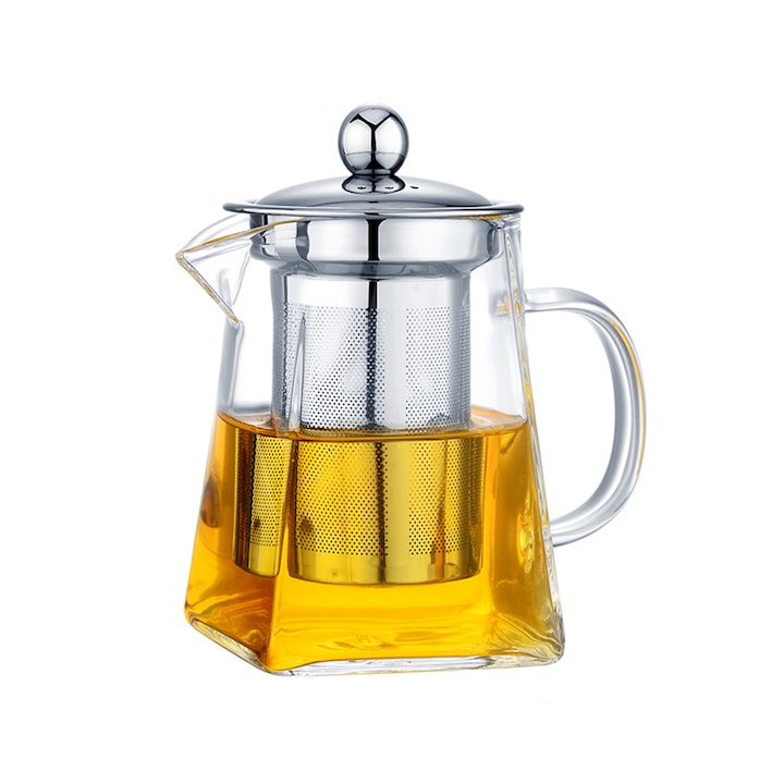 Ceainic cu infuzor, Sticla, 750 ml, recipient pentru ceai/cafea, transparent