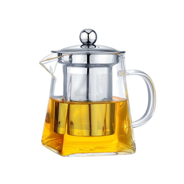 OEM Teáskanna szűrővel, Üveg, 550 ml, tartály teához/kávéhoz, átlátszó