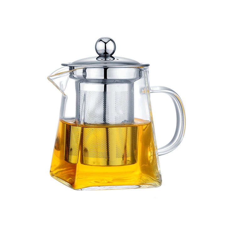 Ceainic cu infuzor, Sticla, 350 ml, recipient pentru ceai/cafea, transparent