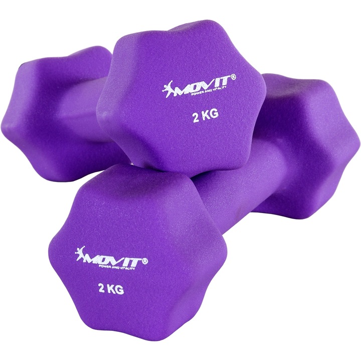 Комплект от 2 дъмбела х 2 кг, MOVIT®, тегло 4 кг, лилав