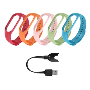 Set 5 curele din silicon pentru bratara smart Xiaomi Mi Band 3, cablu de incarcare, Multicolor