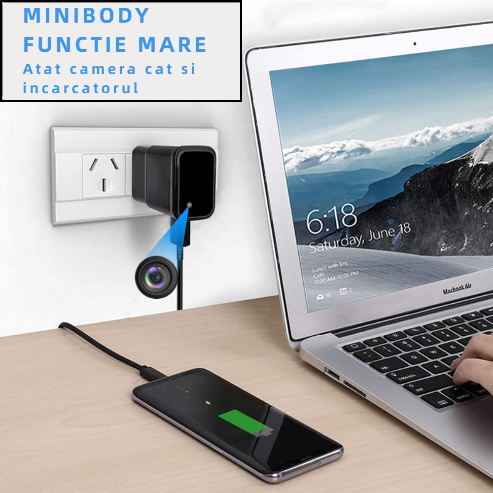 USB зарядно с шпионска камера, Full HD, Сензор за движение, WiFi ...