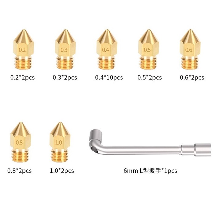 Set 34 accesorii imprimante 3D, Metal, Cu duza, Multicolor