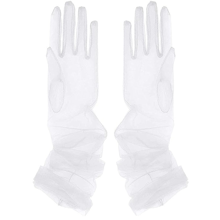 Дълги ръкавици, Тюл, 70 см, Универсални, Бели