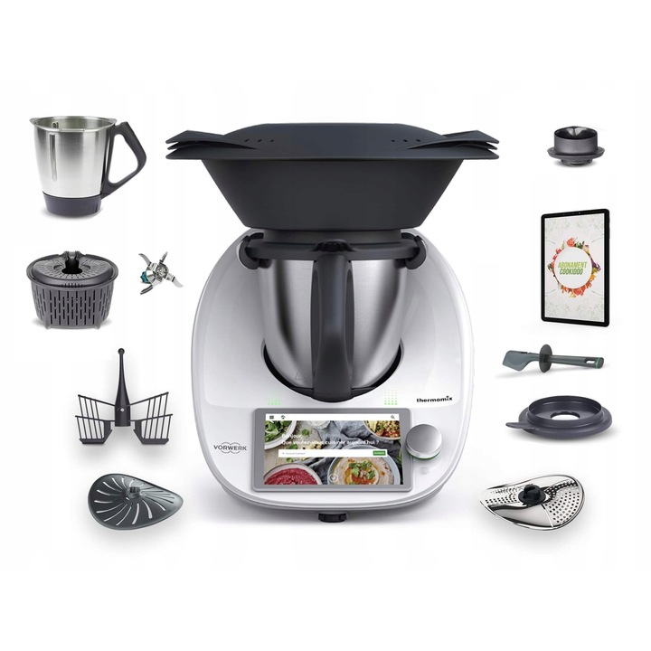 Robot de bucatarie Thermomix TM6 2024 cu accesorii, 20 functii, Ecran tactil, Alb, cookido 3 luni