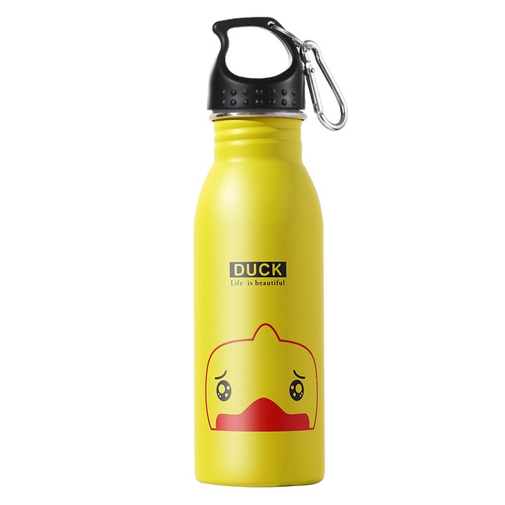 Спортна бутилка за вода, Неръждаема стомана, 500 ml, Жълта